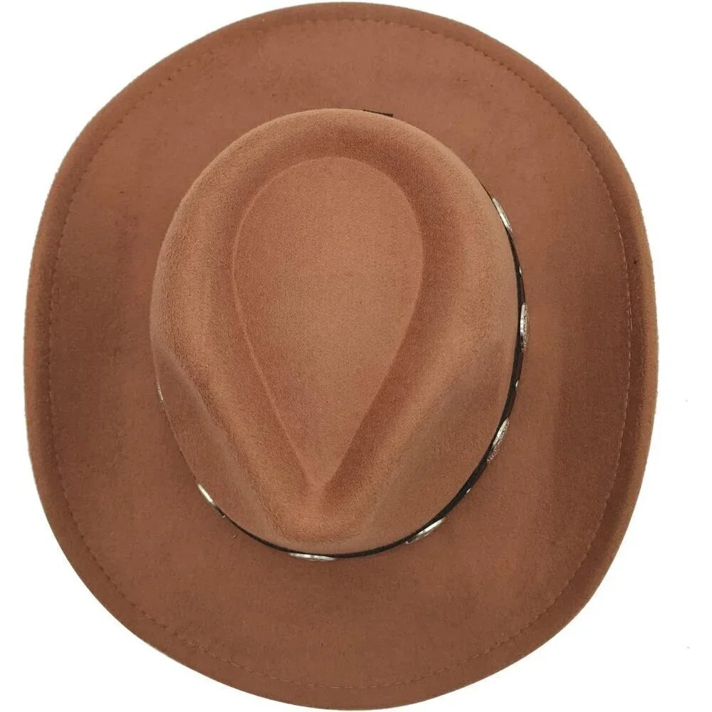 Men Khaki Cotton Blend Felt Fedora Western Cowgirl Hats - Picture 5 of 7